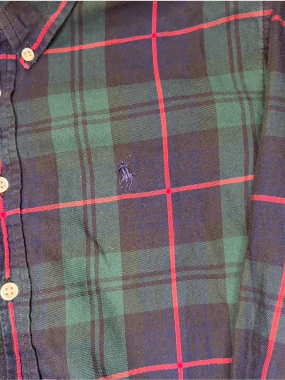 Ralph Lauren Blackwatch Plaid Button-Down Shirt Green Blue Red Kids M 12/14